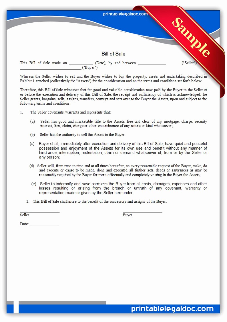 Bill Of Sale Printable Document Best Of Free Printable Bill Sale form Generic