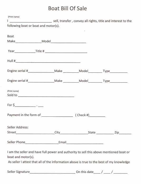 Bill Of Sale Printable Document Best Of Free Printable Boat Bill Sale form Generic