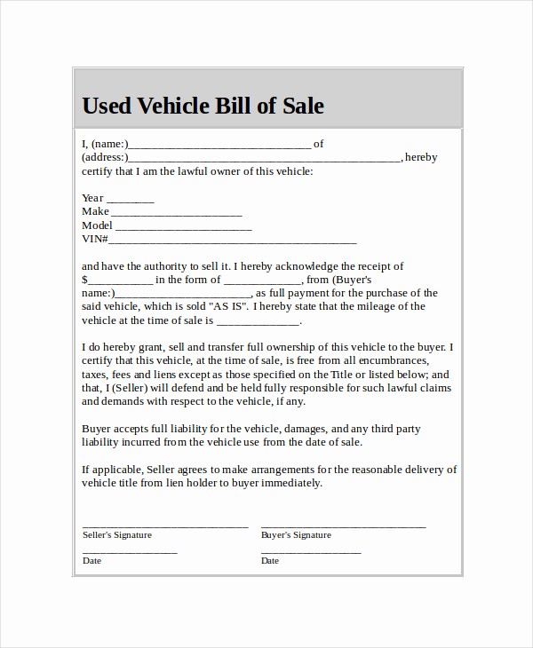 Bill Of Sale Printable Template Beautiful Used Car Bill Sale Template