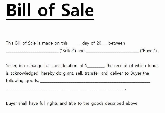 Bill Of Sale Printable Template Luxury Bill Of Sale Template Word