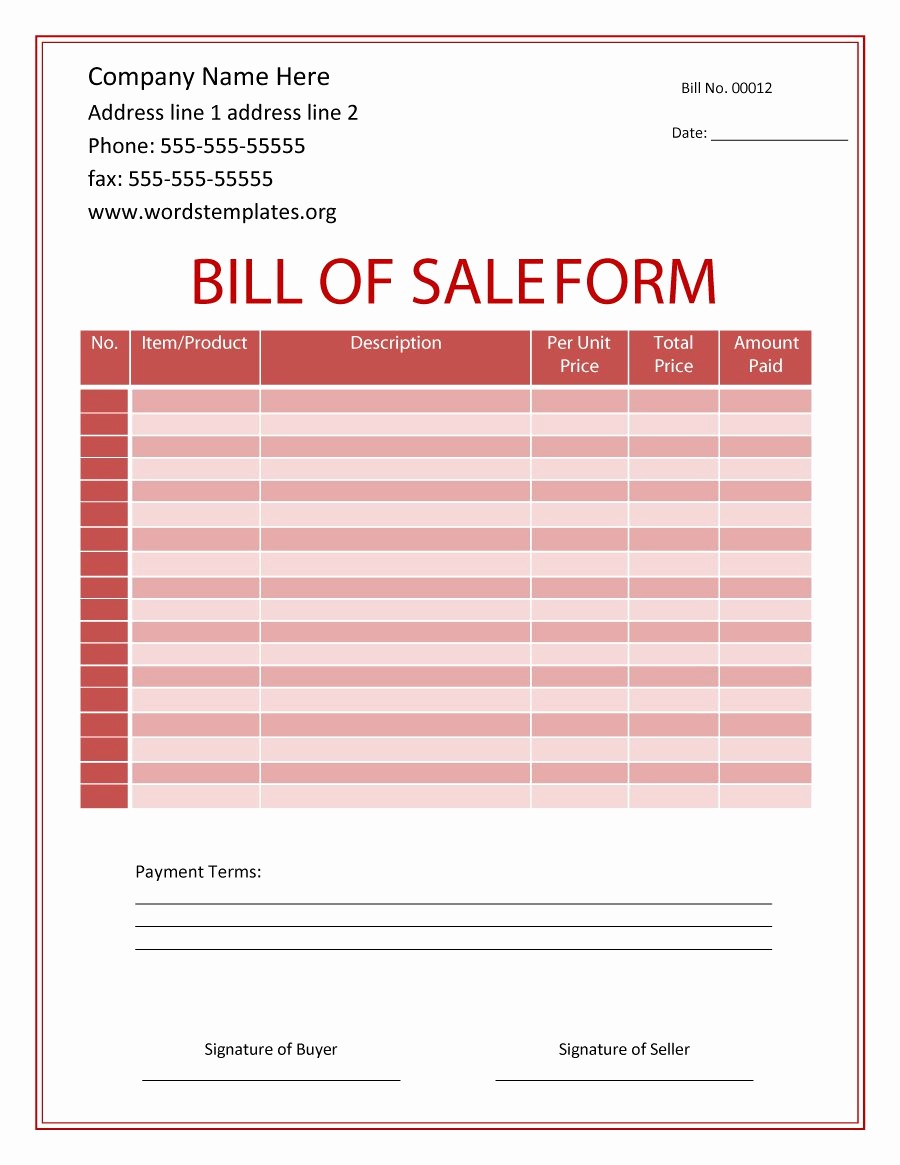 Bill Of Sale Printable Template New 46 Fee Printable Bill Of Sale Templates Car Boat Gun