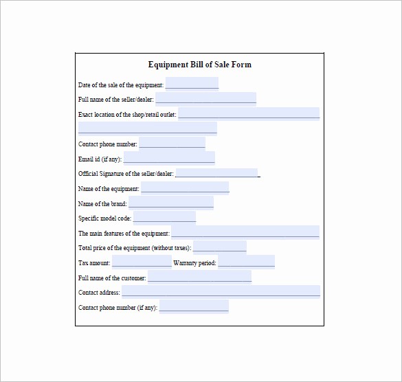 Bill Of Sale Printable Version New Equipment Bill Of Sale 6 Free Sample Example format