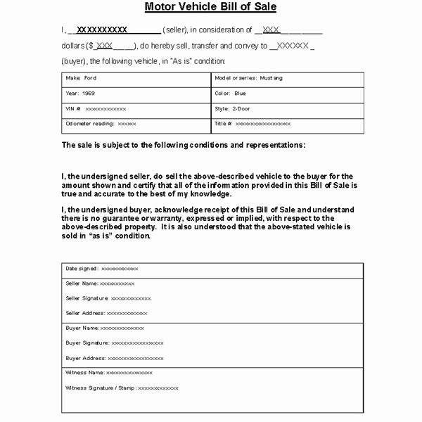 Bill Of Sale Sample Car Fresh Free Printable Free Car Bill Of Sale Template form Generic