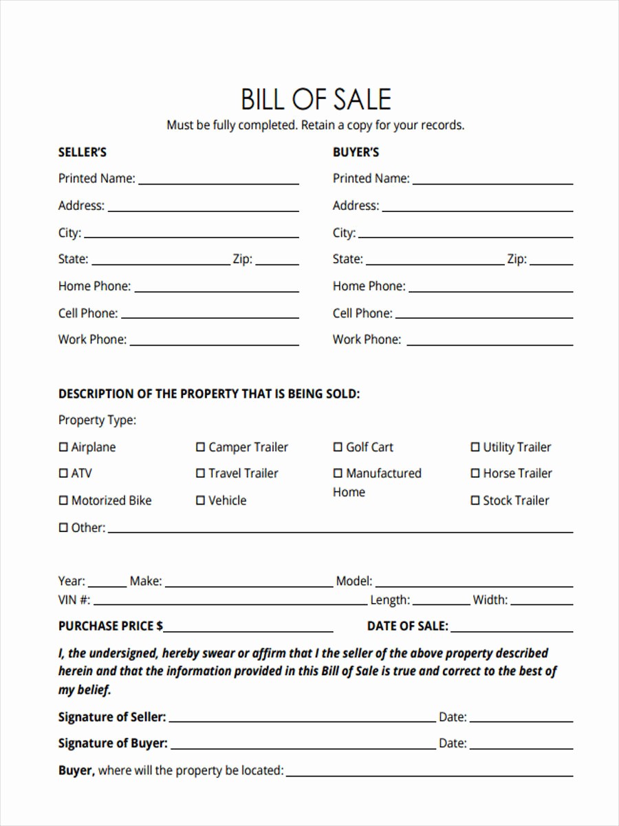 Bill Of Sale Sample form Lovely 6 Trailer Bill Of Sale forms Free Sample Example