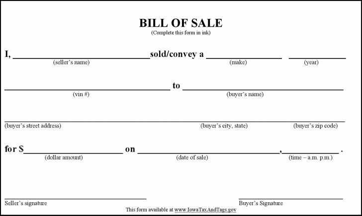 Bill Of Sale Sample form Lovely Bill Of Sale form Template