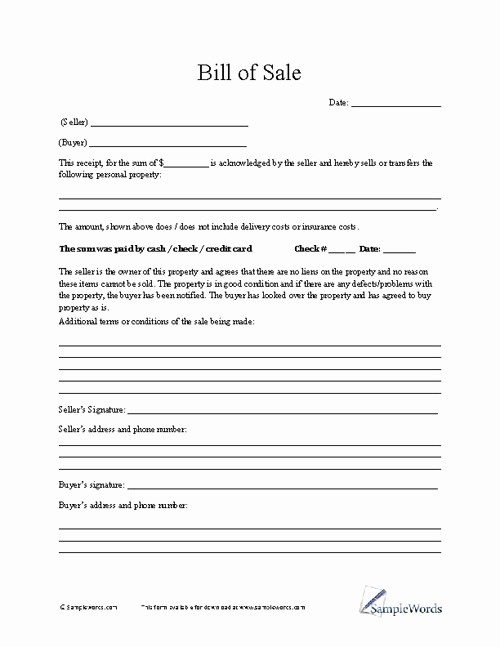 Bill Of Sale Sample form Luxury Car Bill Sale Sample Free Printable forms
