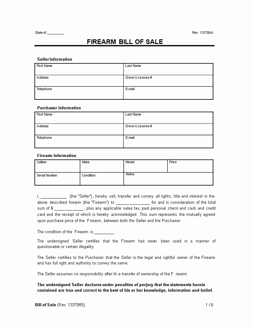 Bill Of Sale Template Download Beautiful Free Bill Sale for Firearm Example