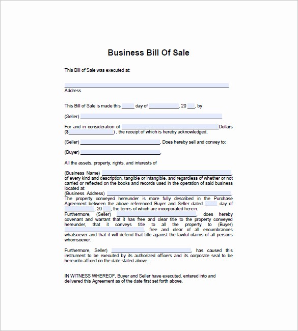 Bill Of Sale Template Download Best Of Business Bill Of Sale 5 Free Sample Example format