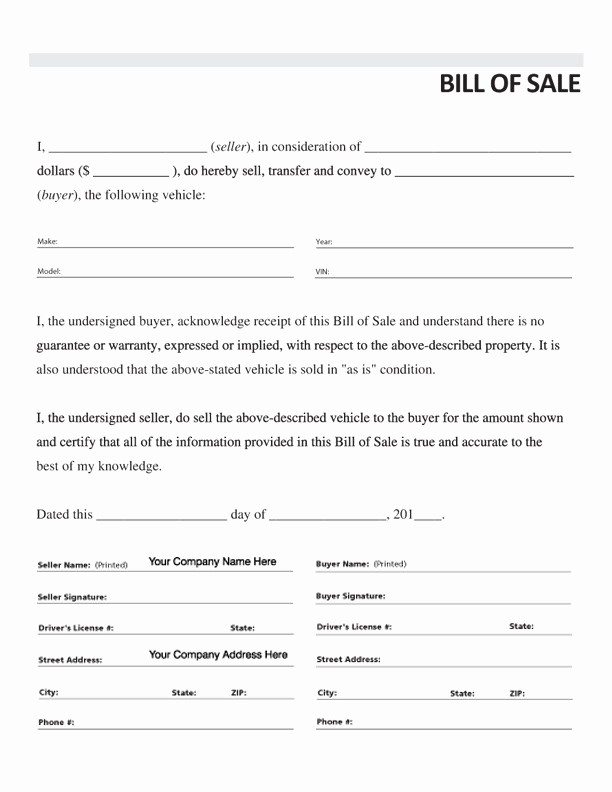 Bill Of Sale Texas Template Best Of Free Printable Car Bill Of Sale form Generic