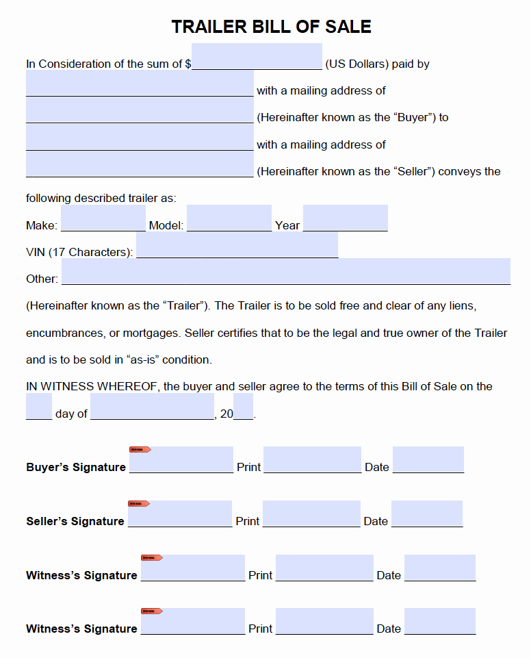 Bill Of Sale Trailer Texas Awesome Free Trailer Only Bill Of Sale form Pdf