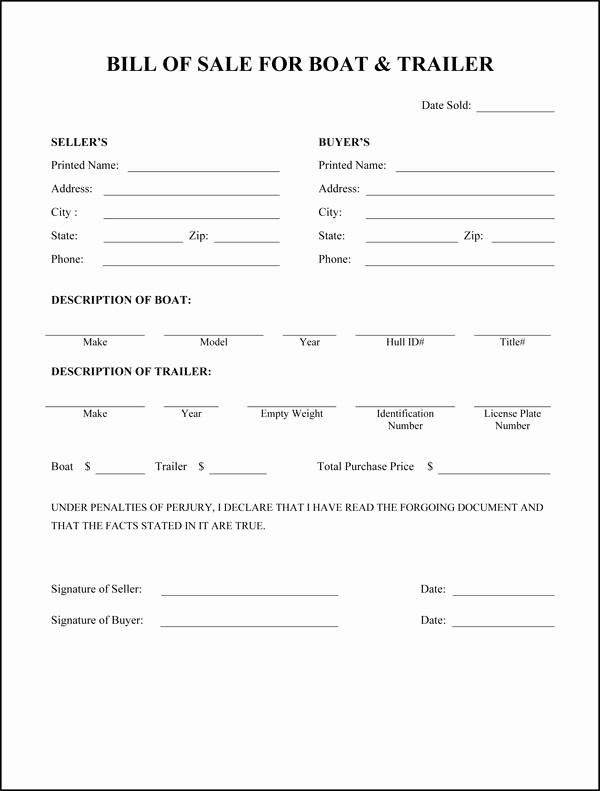 Bill Of Sale Trailer Texas Lovely Free Printable Rv Bill Of Sale form form Generic