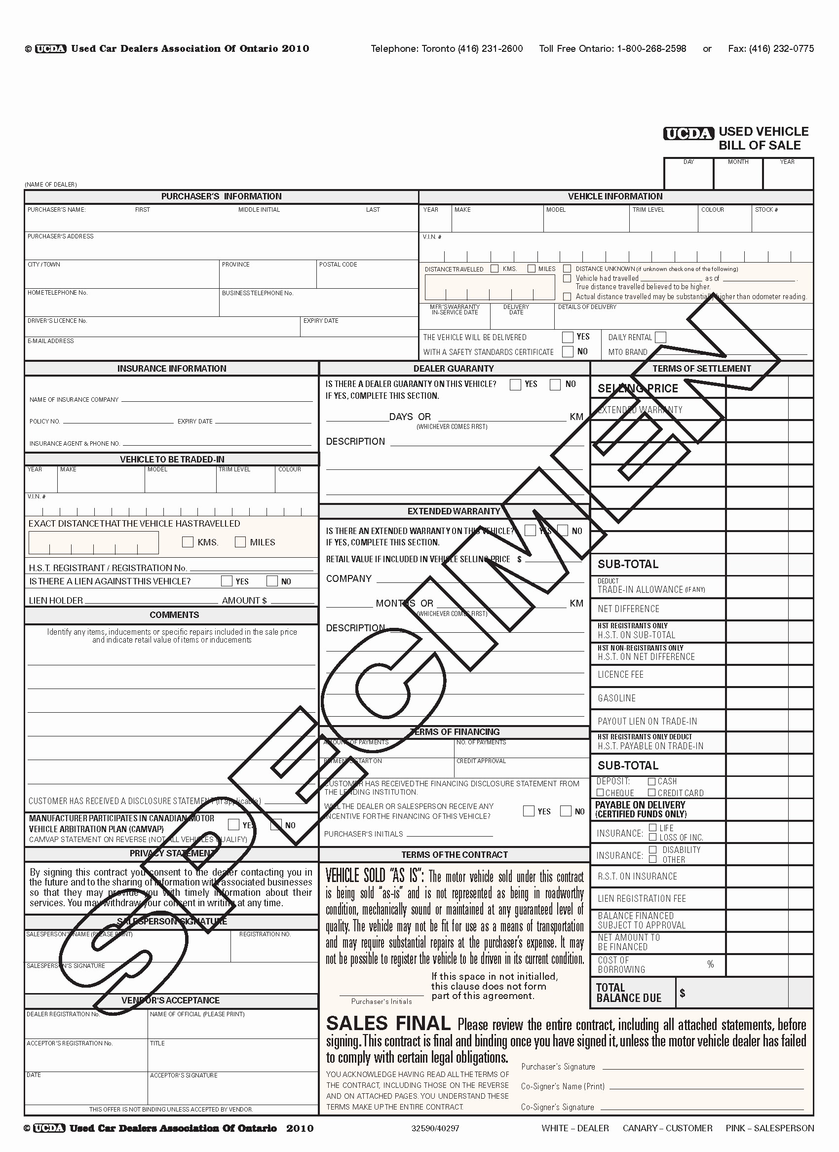 Bill Of Sale Used Vehicle Fresh View form order form