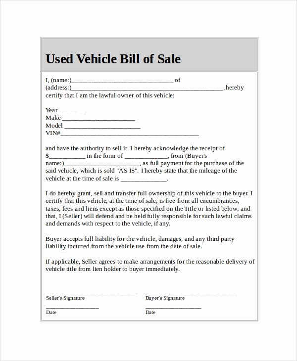Bill Of Sale Vehicle Pdf Inspirational Car Bill Of Sale 5 Free Word Pdf Documents Download