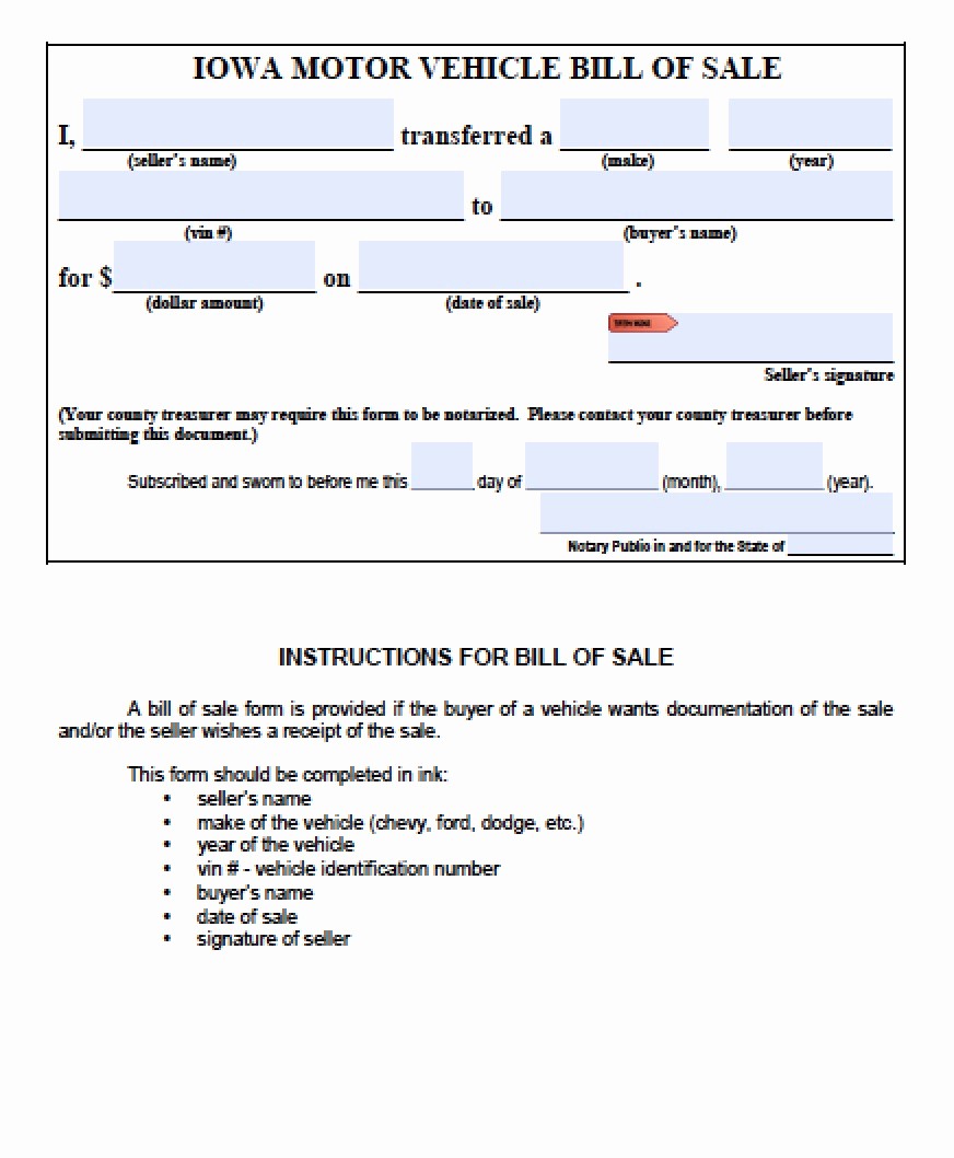 Bill Of Sales for Cars Best Of Free Iowa Motor Vehicle Bill Of Sale