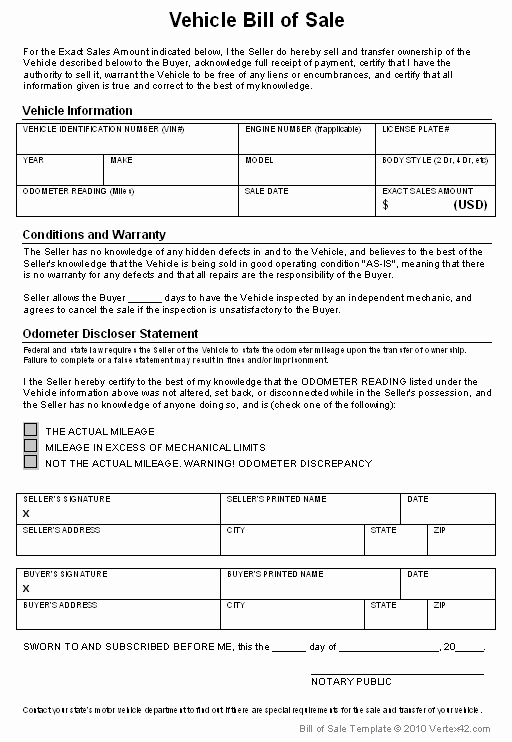 Bill Of Sales for Cars Inspirational Free Bill Of Sale Template Printable Car Bill Of Sale form