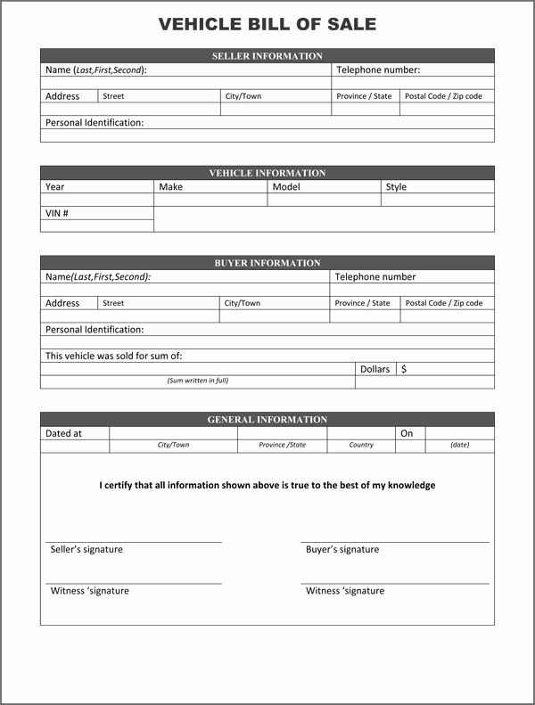 Bill Sell for A Car Luxury Printable Sample Blank Bill Sale form