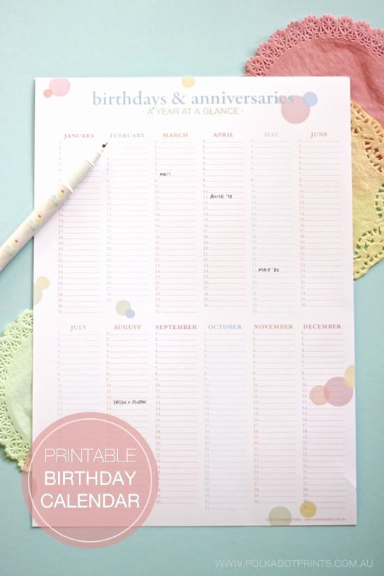 Birthday and Anniversary Calendar Template Beautiful Perpetual Birthday &amp; Anniversary Calendar Free Printable