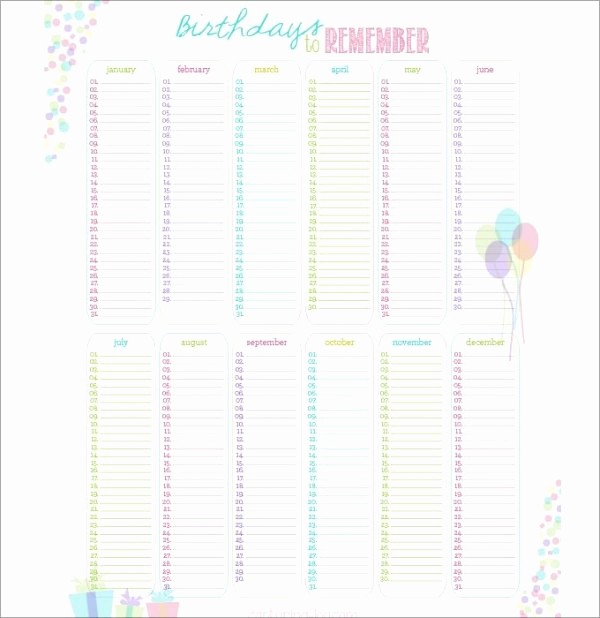 Birthday and Anniversary Calendar Template Fresh 43 Birthday Calendar Templates Psd Pdf Excel