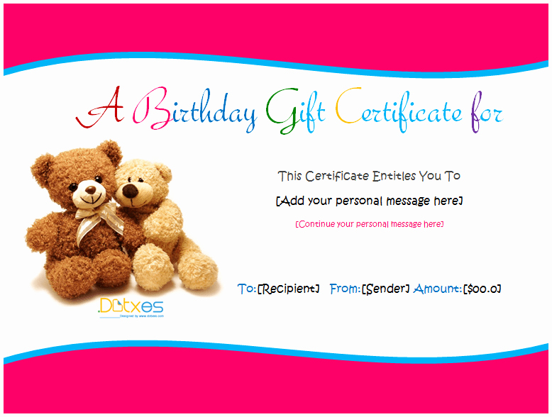 Birthday Gift Certificate Template Word Awesome Birthday Gift Certificate Templates for Girls and Boys