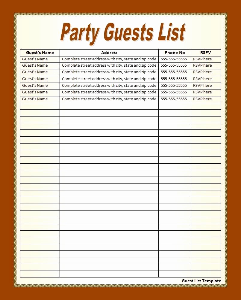 Birthday Party Guest List Template Beautiful Party Guest List Template Template Mughals