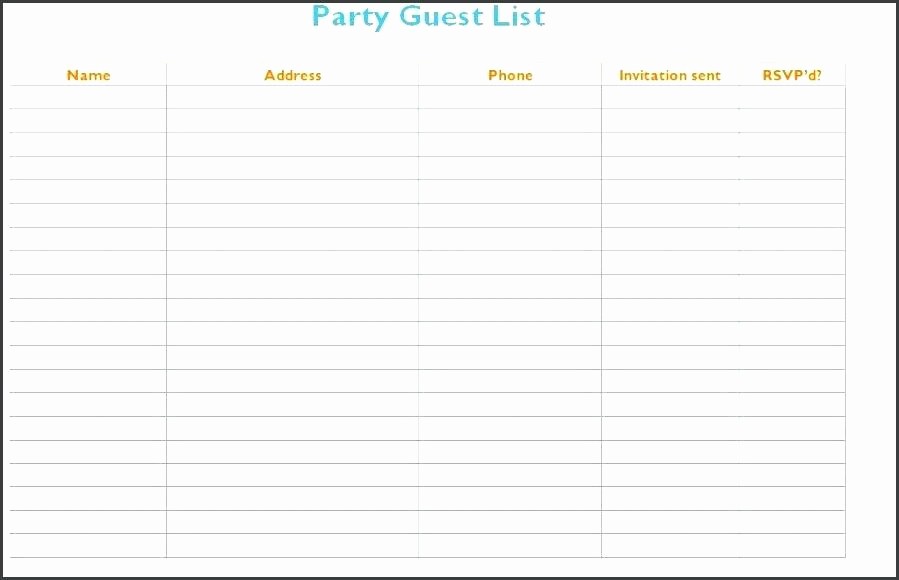 Birthday Party Guest List Template Beautiful Sample Guest List Wedding Template Party Free Printable