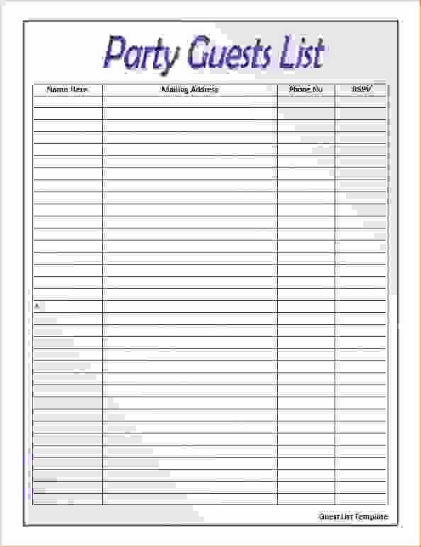Birthday Party Guest List Template Best Of 5 Party Guest List Template