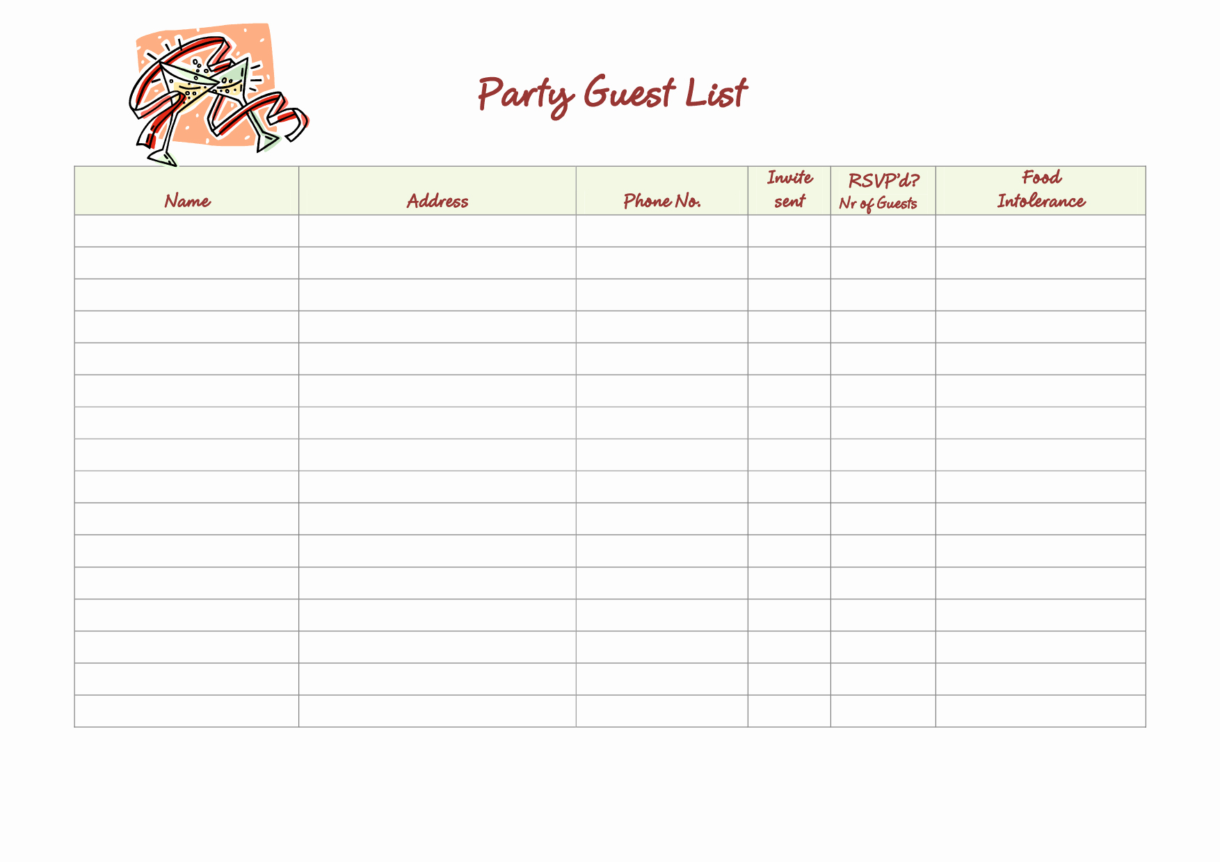 Birthday Party Guest List Template Best Of Best S Of Birthday Guest List Template Free