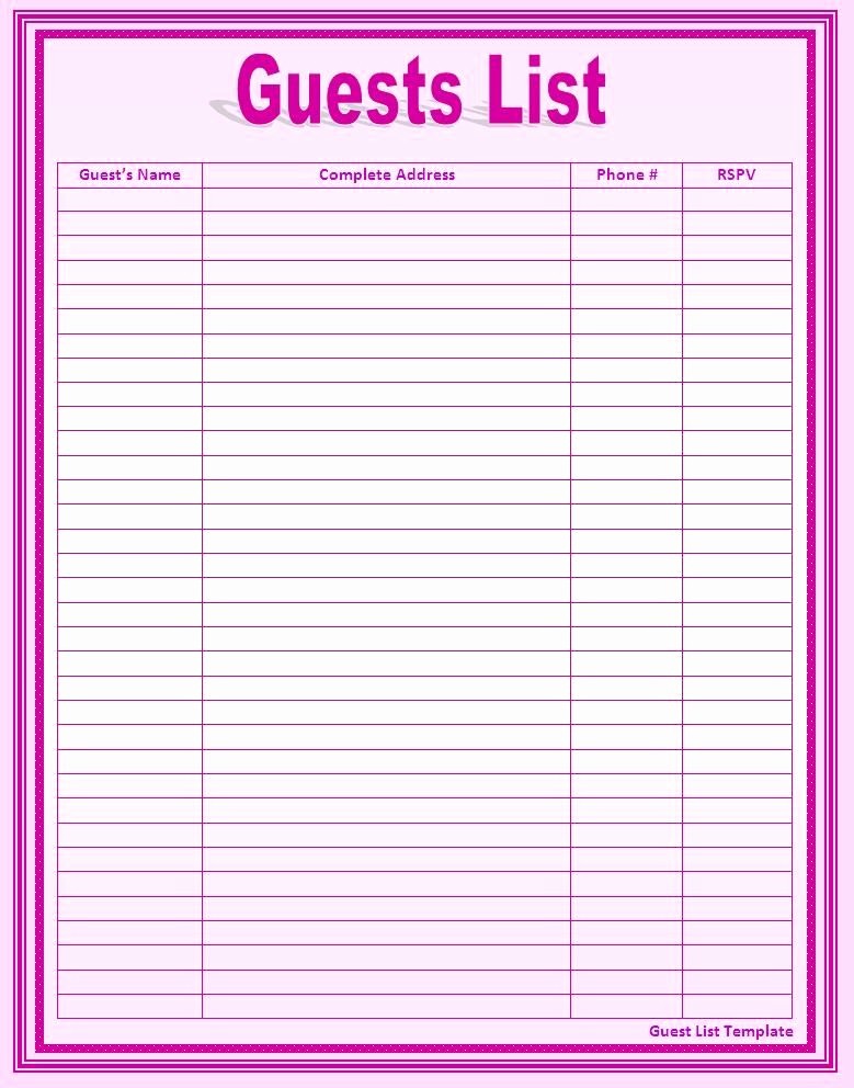 Birthday Party Guest List Template Elegant Vendor List for events Images Google Search