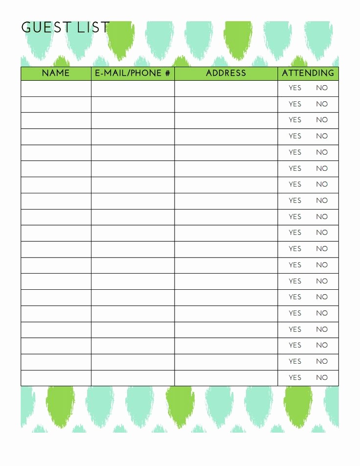 Birthday Party Guest List Template Fresh Day 14 Party Guest List
