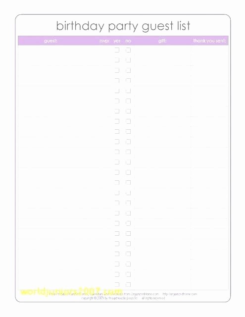 Birthday Party Guest List Template Fresh Free Printable Kids Party Planning Checklist Birthday Food