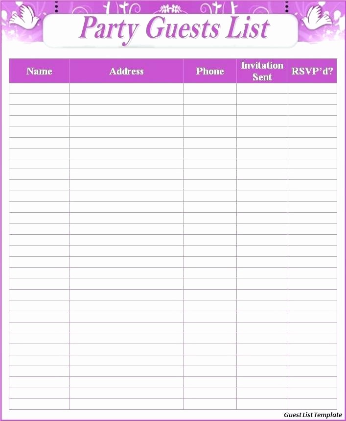 Birthday Party Guest List Template Inspirational Template for Wedding Guest List Free Birthday Excel