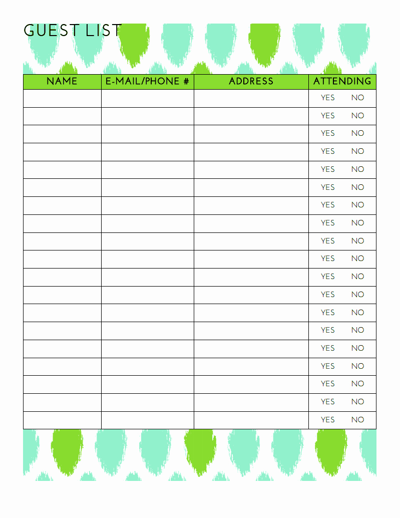 Birthday Party Guest List Template Lovely Birthday Party Guest List Mughals