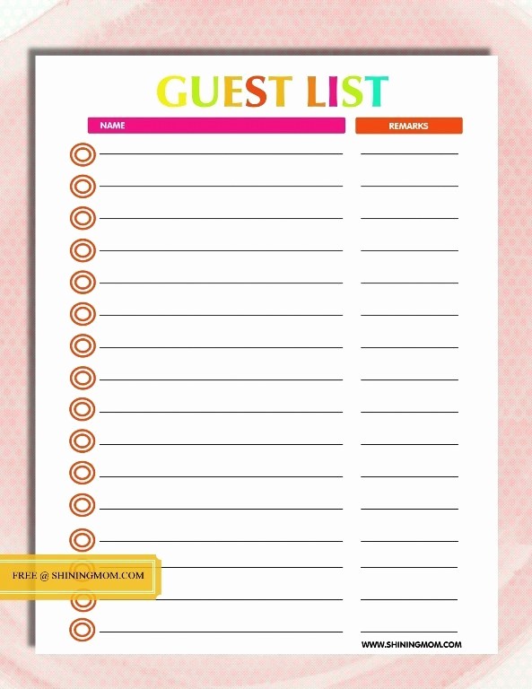 Birthday Party Guest List Template New Free Printable Party Planning Template