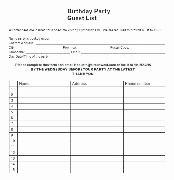 Birthday Party Guest List Template Unique Birthday Party Guest List Template Excel – Best Happy