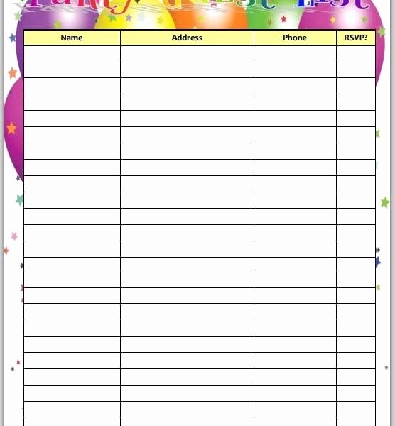 Birthday Party Guest List Template Unique Free Printable Birthday Party Guest List Planner