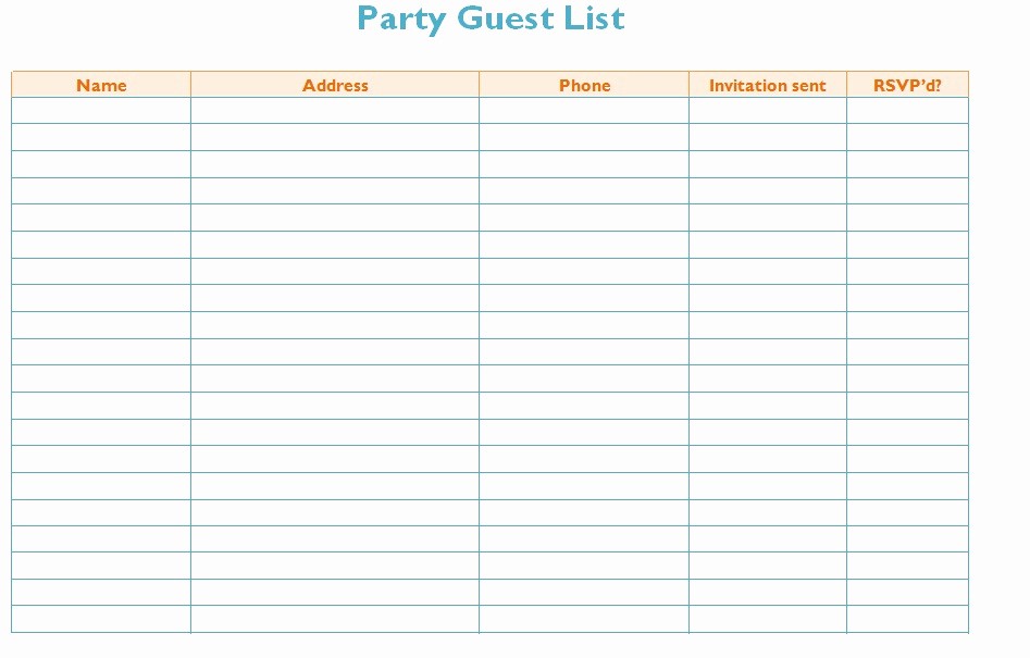 Birthday Party Guest List Template Unique Party Guest List Template Sample