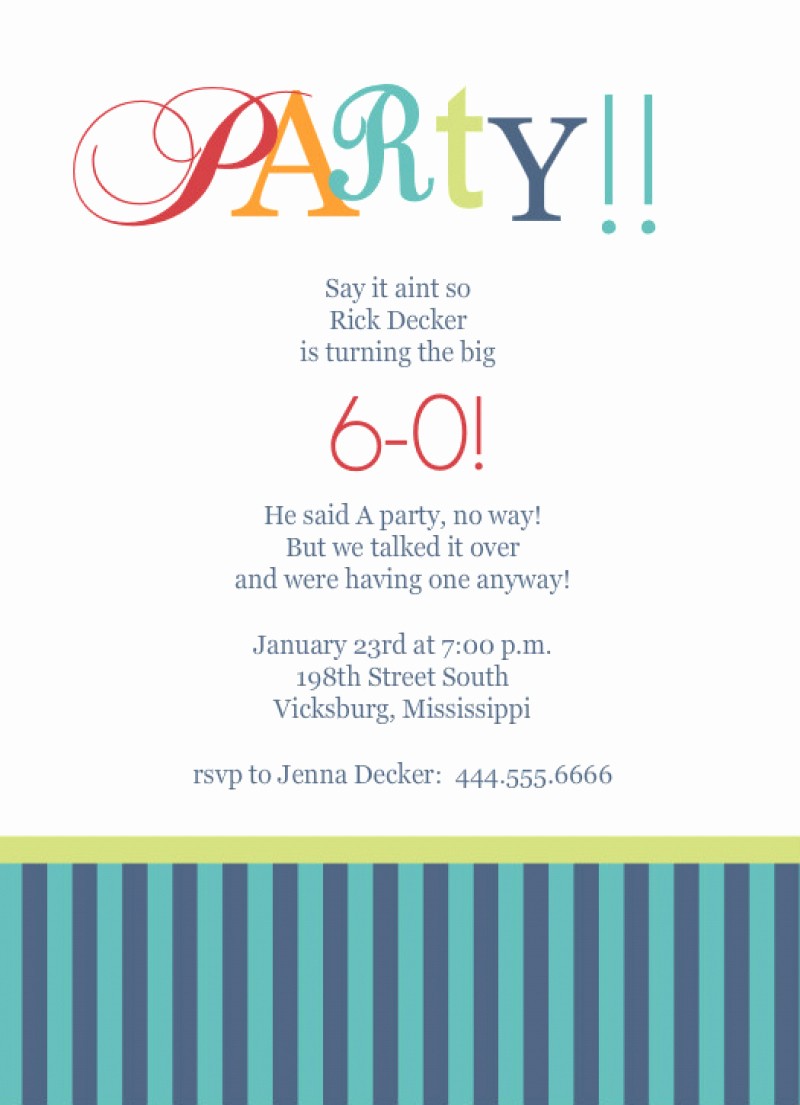 Birthday Party Invitation Card Template Luxury Template for 60th Birthday Party Invitation