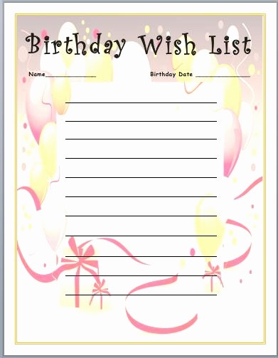 Birthday Wish List Template Printable Best Of Printable Birthday Wish List Template – Best Happy