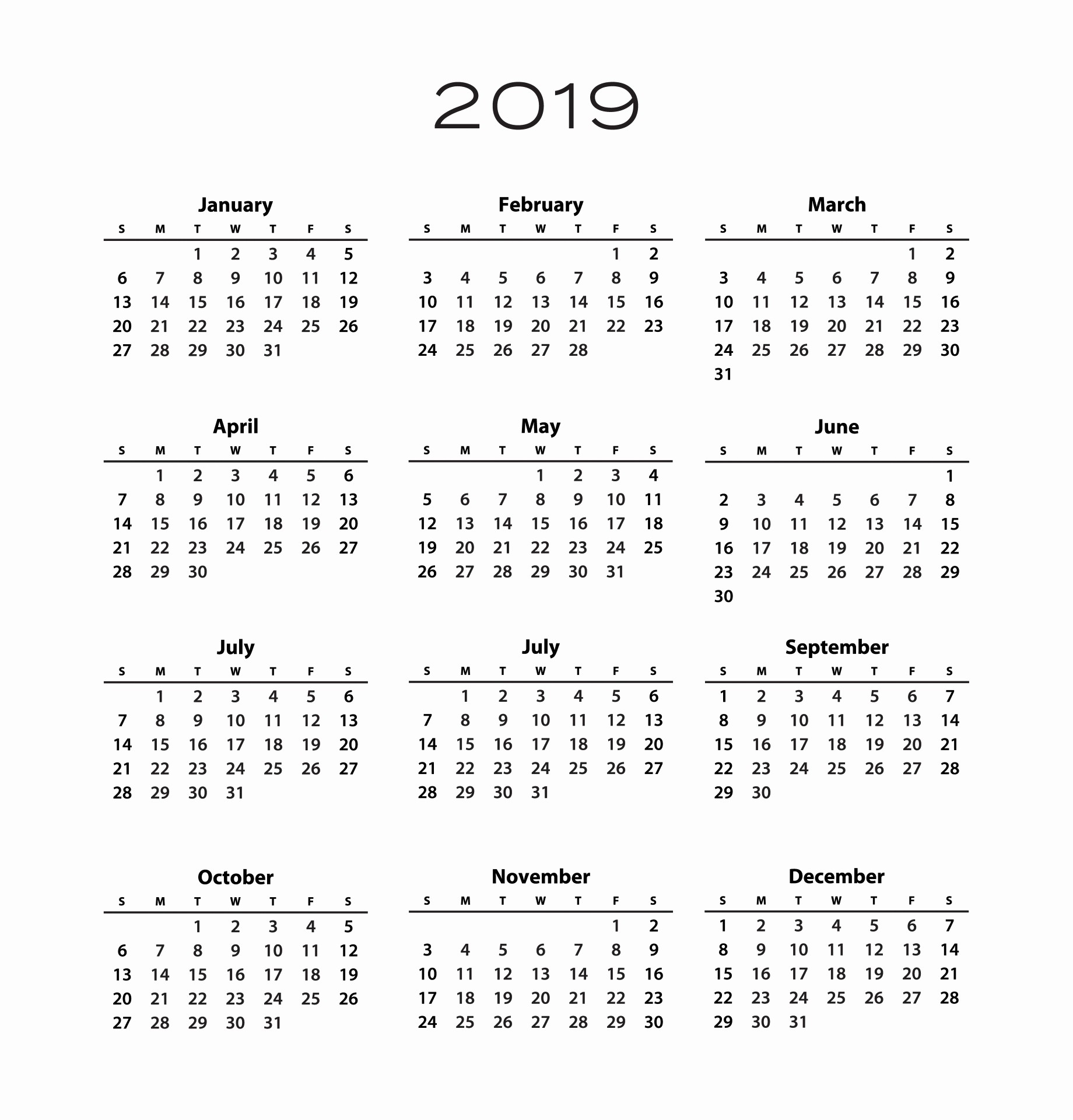 Black and White Calendar Template New 2019 Calendar Template Free Stock Public Domain
