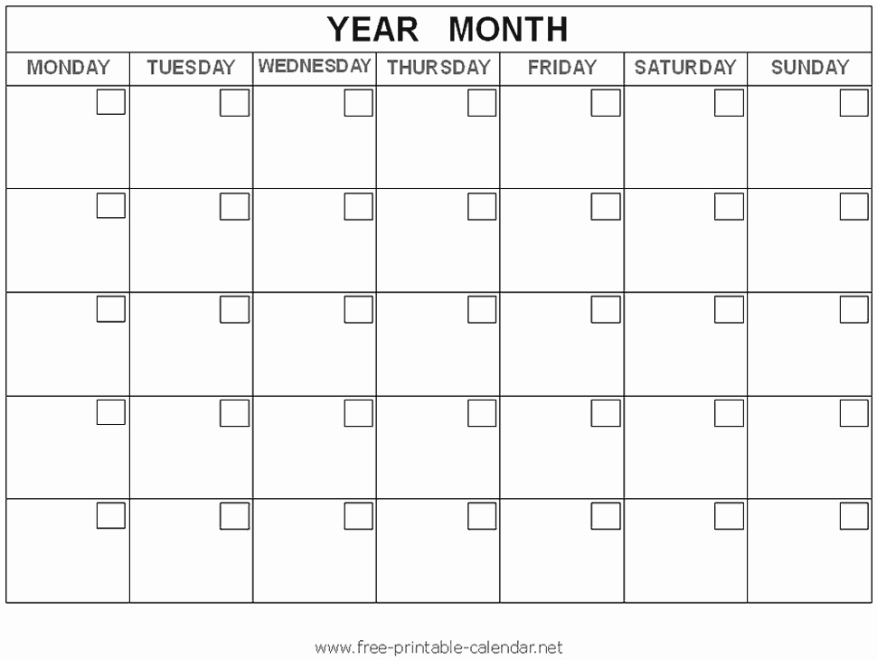 Black and White Calendar Template New Blank Calendar
