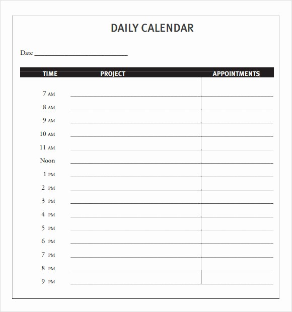 Black and White Calendar Template Unique Effective Black and White Daily Appointment Calendar