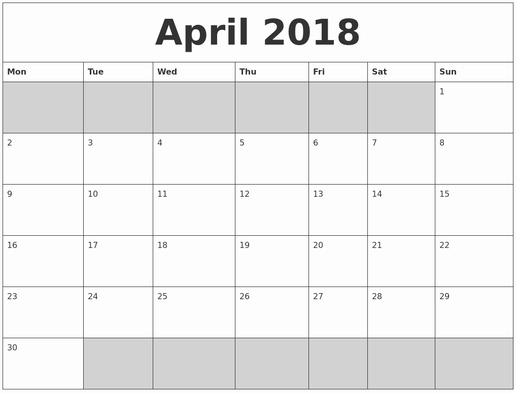 Blank April 2018 Calendar Template Inspirational April 2018 Blank Printable Calendar