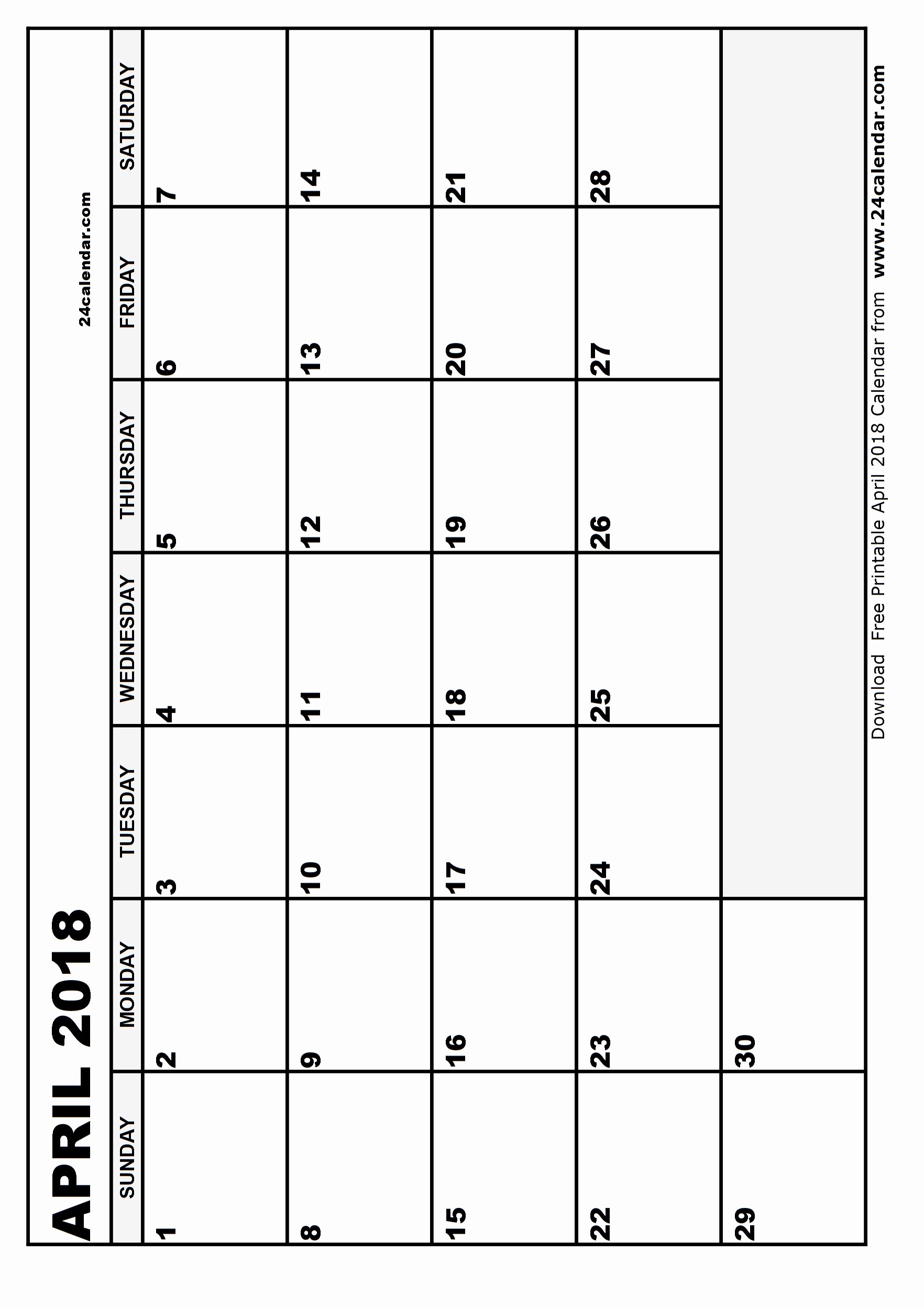 Blank April 2018 Calendar Template Lovely Blank April 2018 Calendar In Printable format
