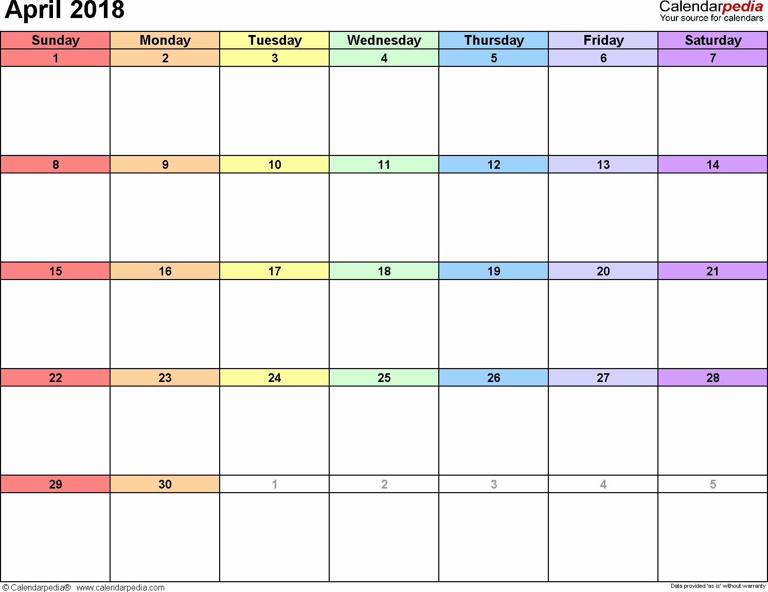 Blank April 2018 Calendar Template Luxury April 2018 Calendars for Word Excel &amp; Pdf