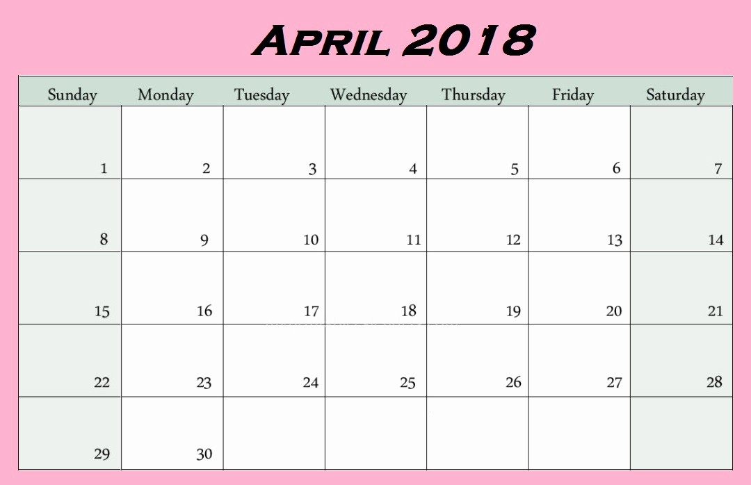 Blank April 2018 Calendar Template New Blank Template April 2018