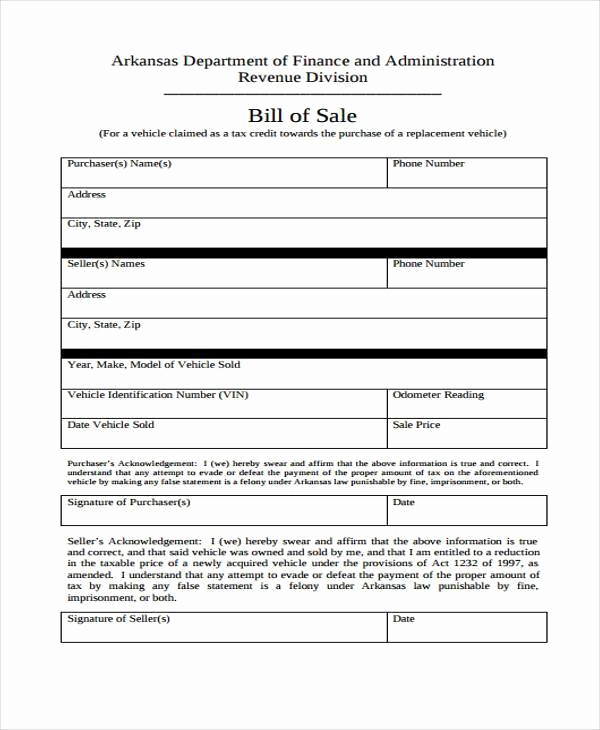 Blank Bill Of Sale Vehicle Beautiful 33 Bill Of Sale forms In Pdf