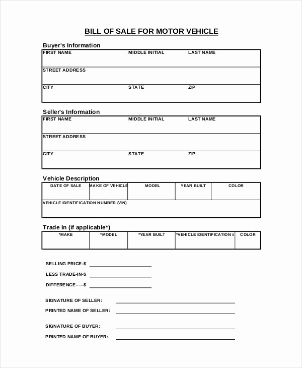 Blank Bill Of Sale Vehicle Best Of 7 Sample General Bill Of Sale forms
