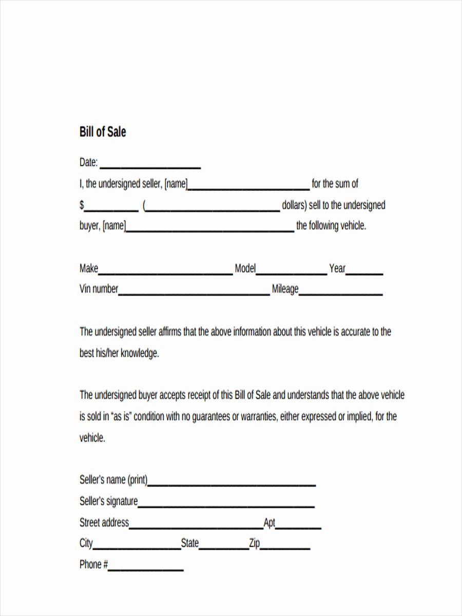 Blank Bill Of Sale Vehicle Best Of 9 Car Bill Of Sale form Sample Free Sample Example