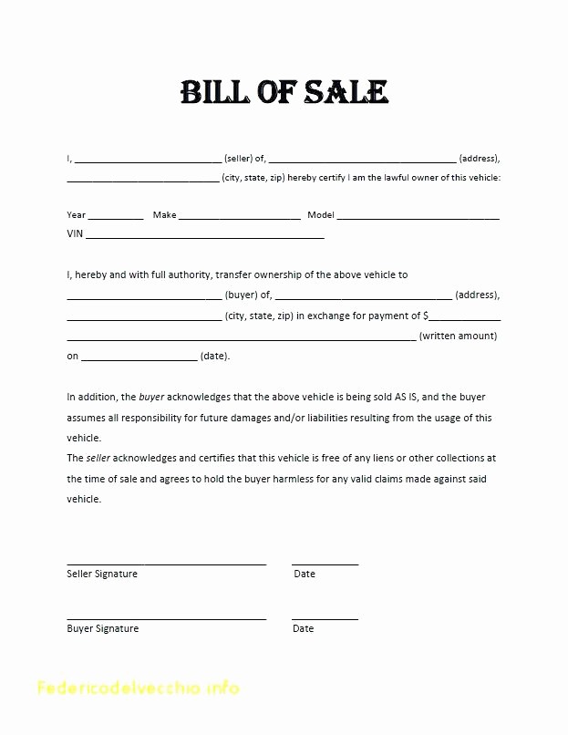 Blank Bill Of Sale Vehicle New 15 Free Printable Bill Of Sale for Car