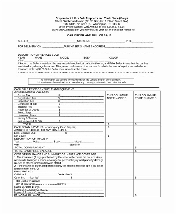 Blank Bill Of Sale Vehicle New Sample Blank Bill Of Sale form 10 Free Documents In Pdf